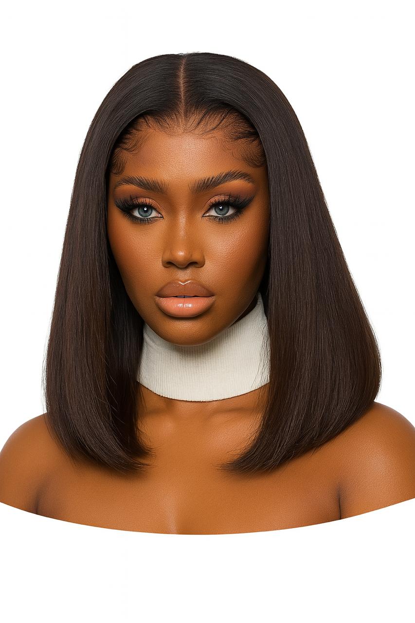 HairVault MiraGlow Signature Full Frontal Bob Wig – Lagos Hairline, Straight Virgin Human Hair, Luxury Celebration Tier