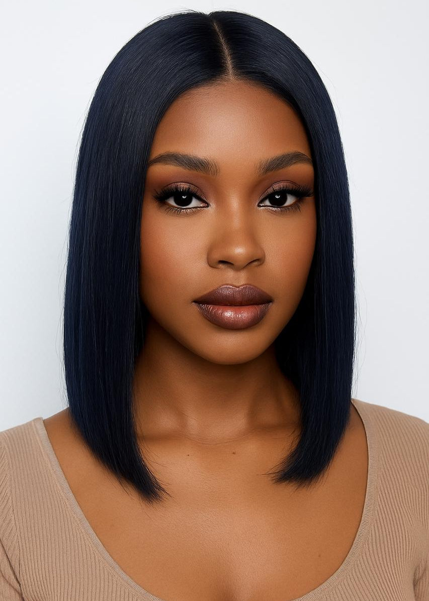 HairVault AyaLux Bob Wig – 12Inch 5x5 HD Lace Closure, Straight, Natural Black, Essence-Tier Everyday Wear