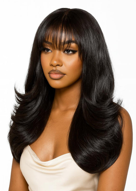 22inch Layered Fringe Raw Hair Closure Wig