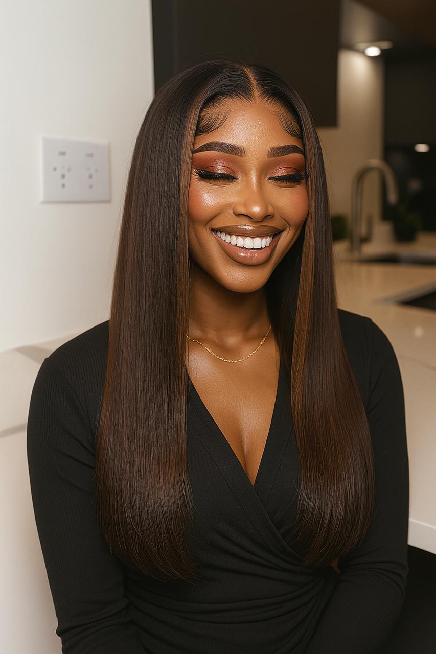 HairVault YumiBoss 26-Inch Straight Raw Human Hair Wig – 5x5 HD Lace Closure, Natural Look, Premium Quality